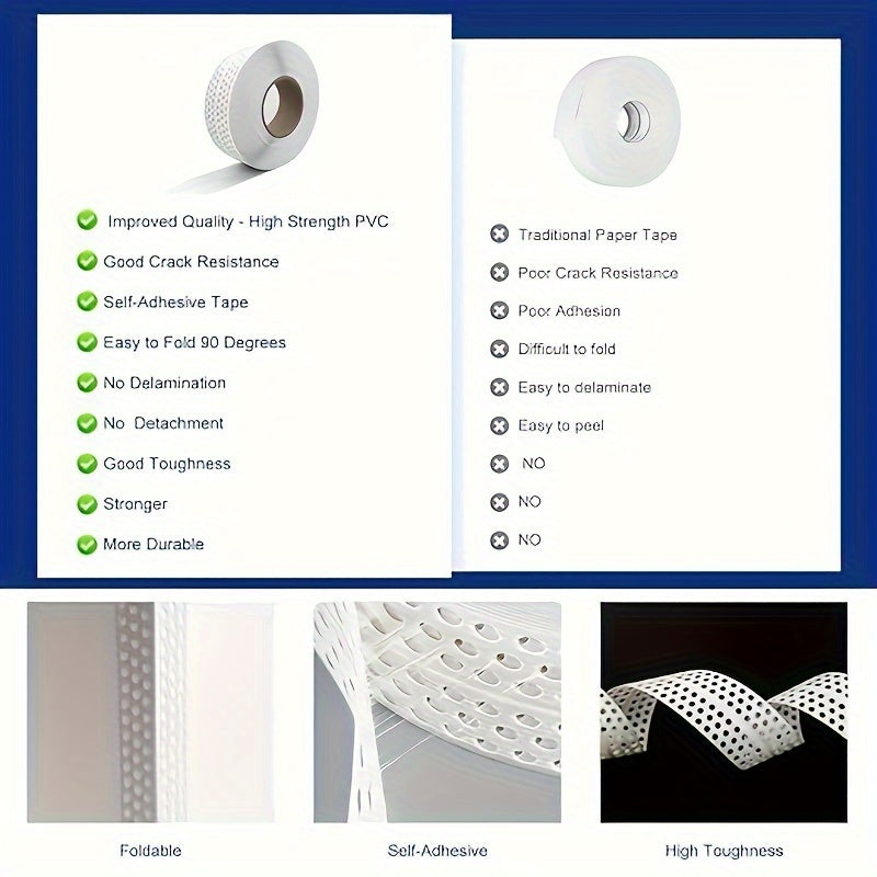 1181.1inch Roll PVC Corner Tape, Acrylic Sealing Tape for Drywall