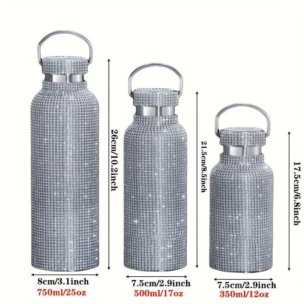 1pc Sparkling Diamond Stainless Steel Insulated Bottle