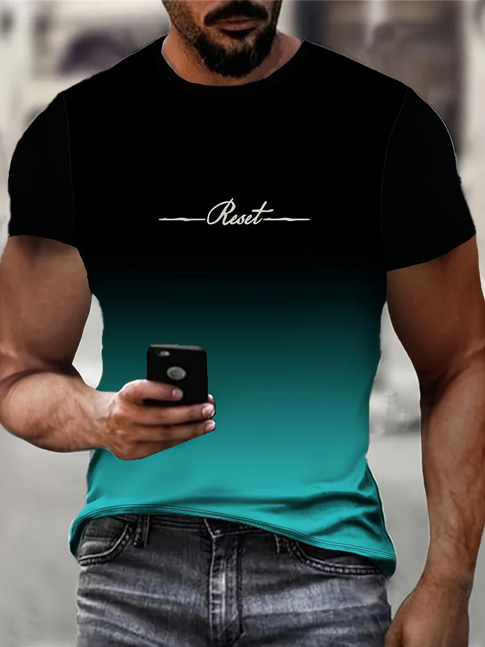 5pcs Men's Gradient Print T-Shirt Set