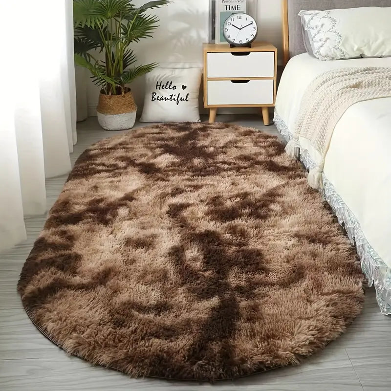 Plush Oval Area Rug for Bedroom and Living Room - Soft Polyester