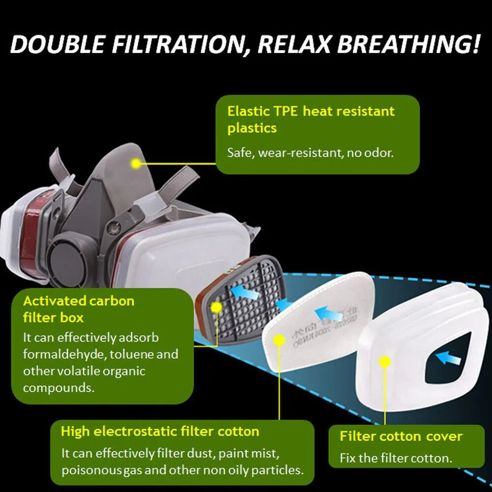 17 In 1 Full Face Mask 6200 Gas Mask Facepiece Spray Respirator Filter Chemical