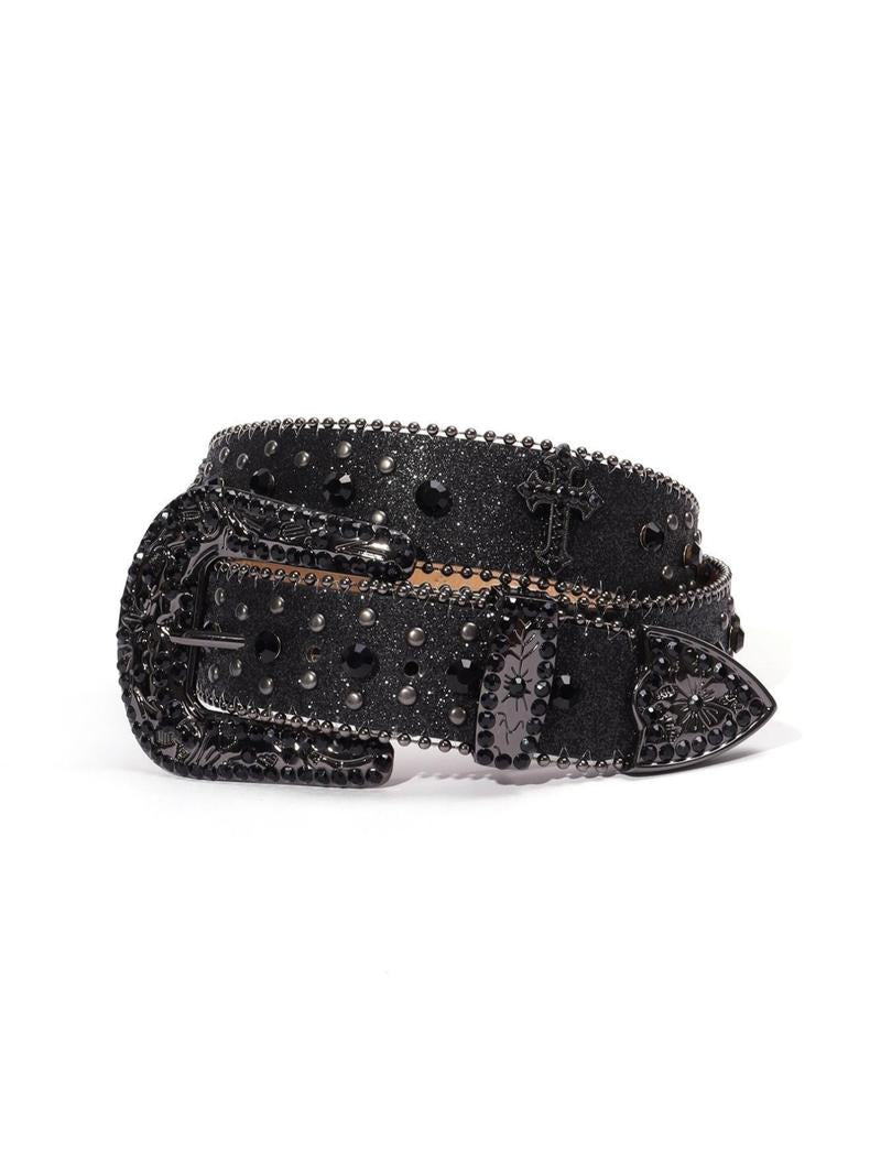 Punk Style Rhinestone Decorated PU Buckle Belt