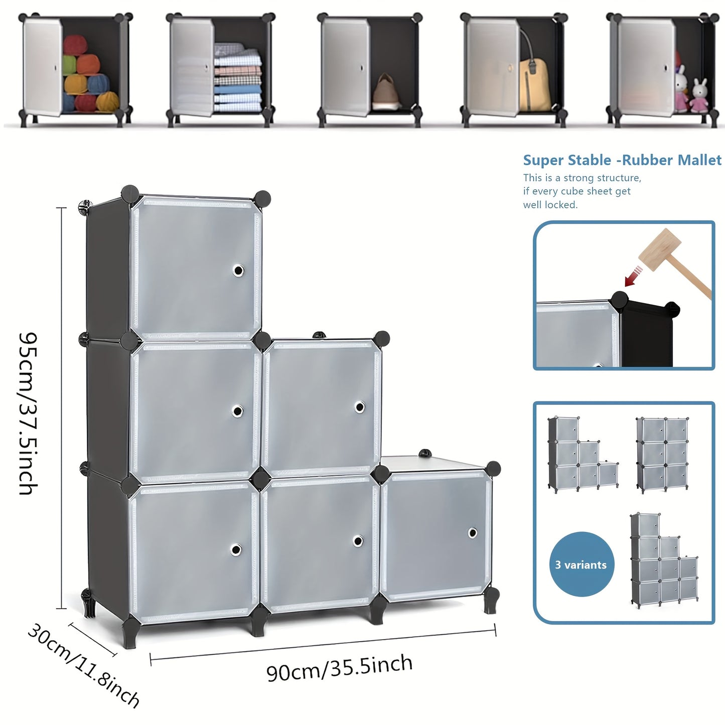 6-Cube Portable Clothes Storage Organizer Wardrobe Cabinet with Doors