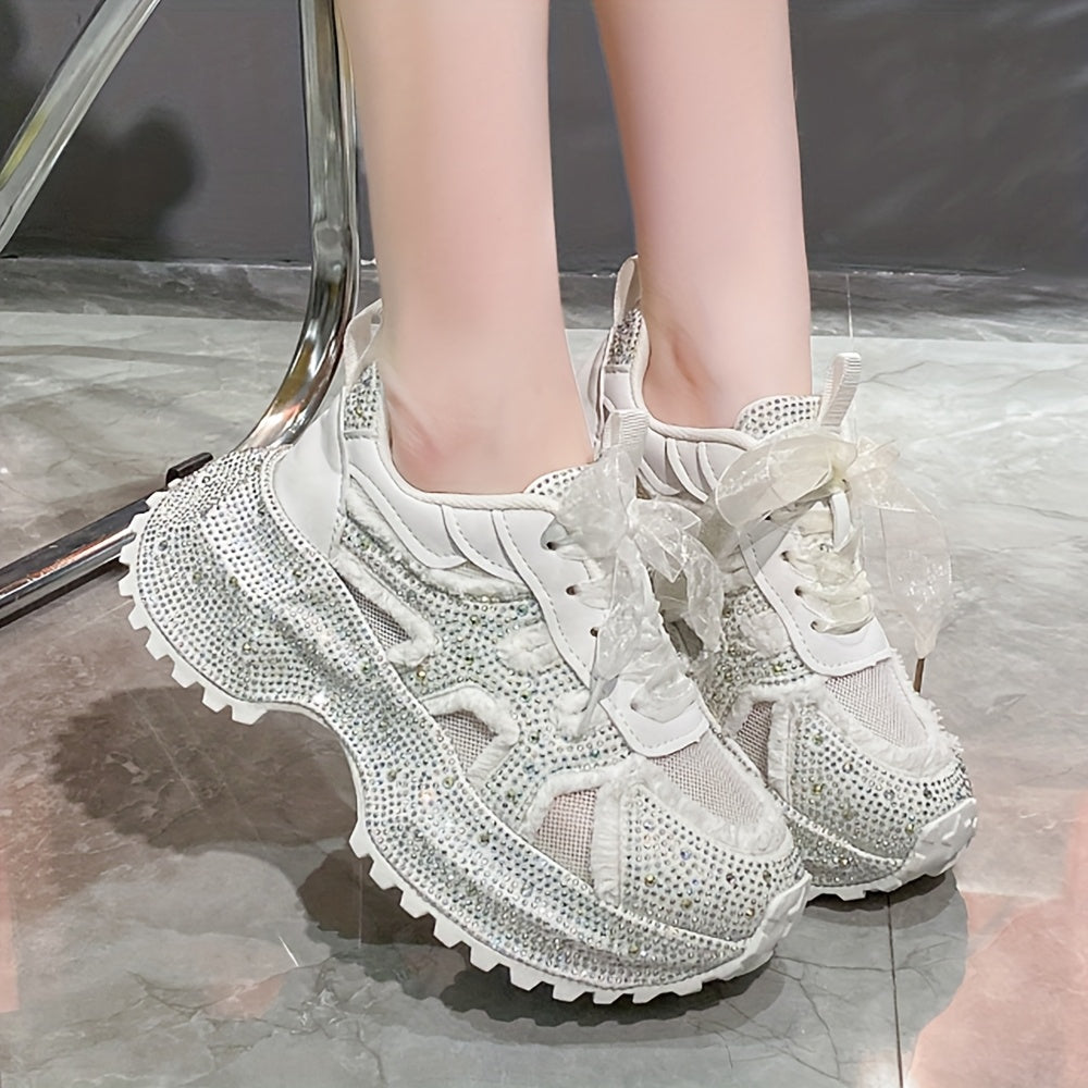 Women's Sparkling Rhinestone Lace-Up Sneakers