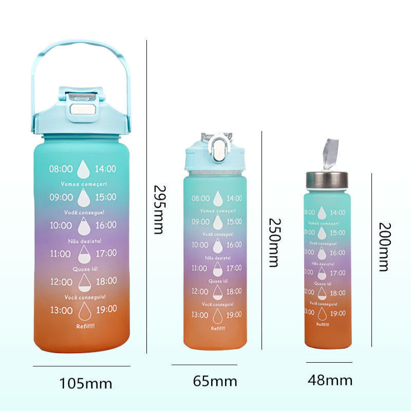 Gradient-colored set of three large-capacity water bottles (space-themed design)