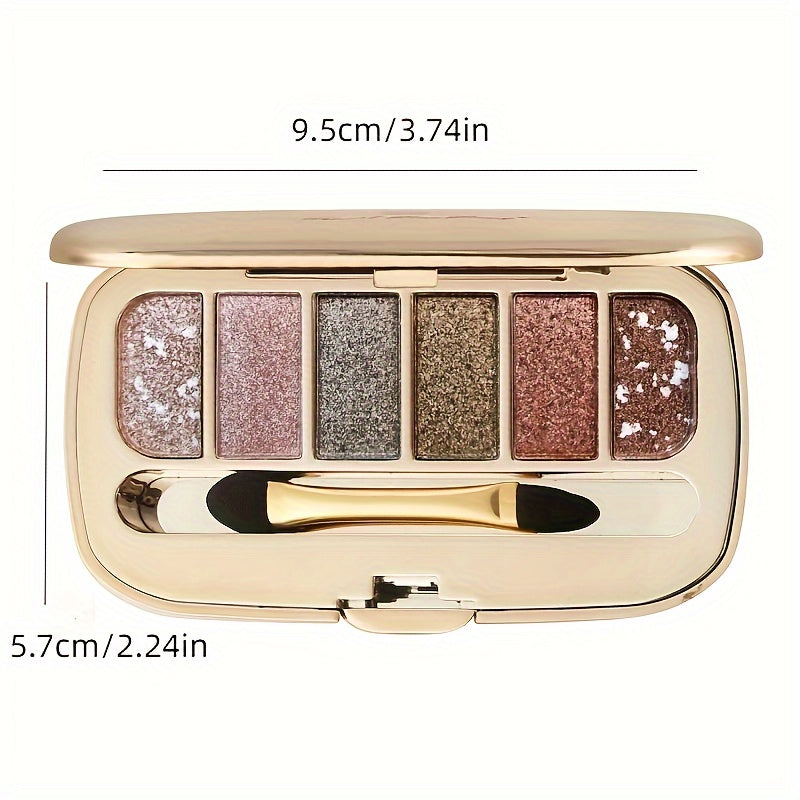 6 colors Diamond Pearly Glitter Eyeshadow Palette with Brush and Mirror