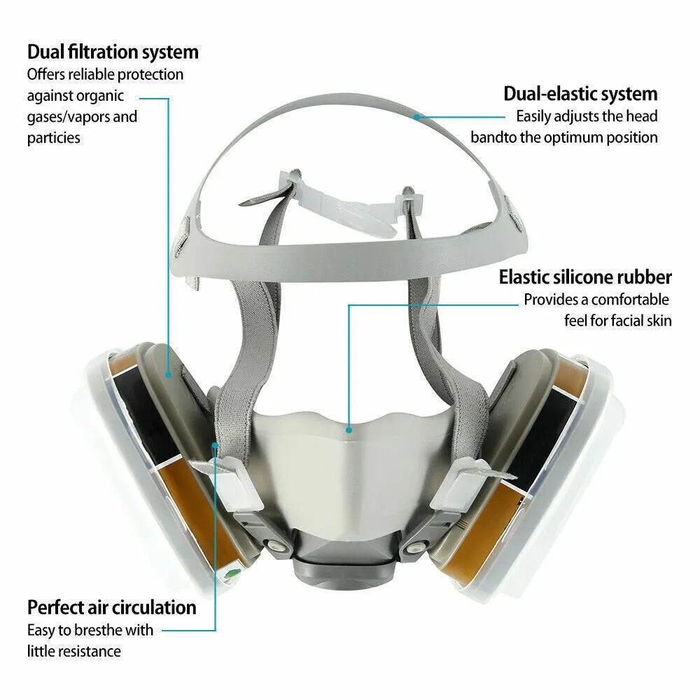 17 In 1 Full Face Mask 6200 Gas Mask Facepiece Spray Respirator Filter Chemical