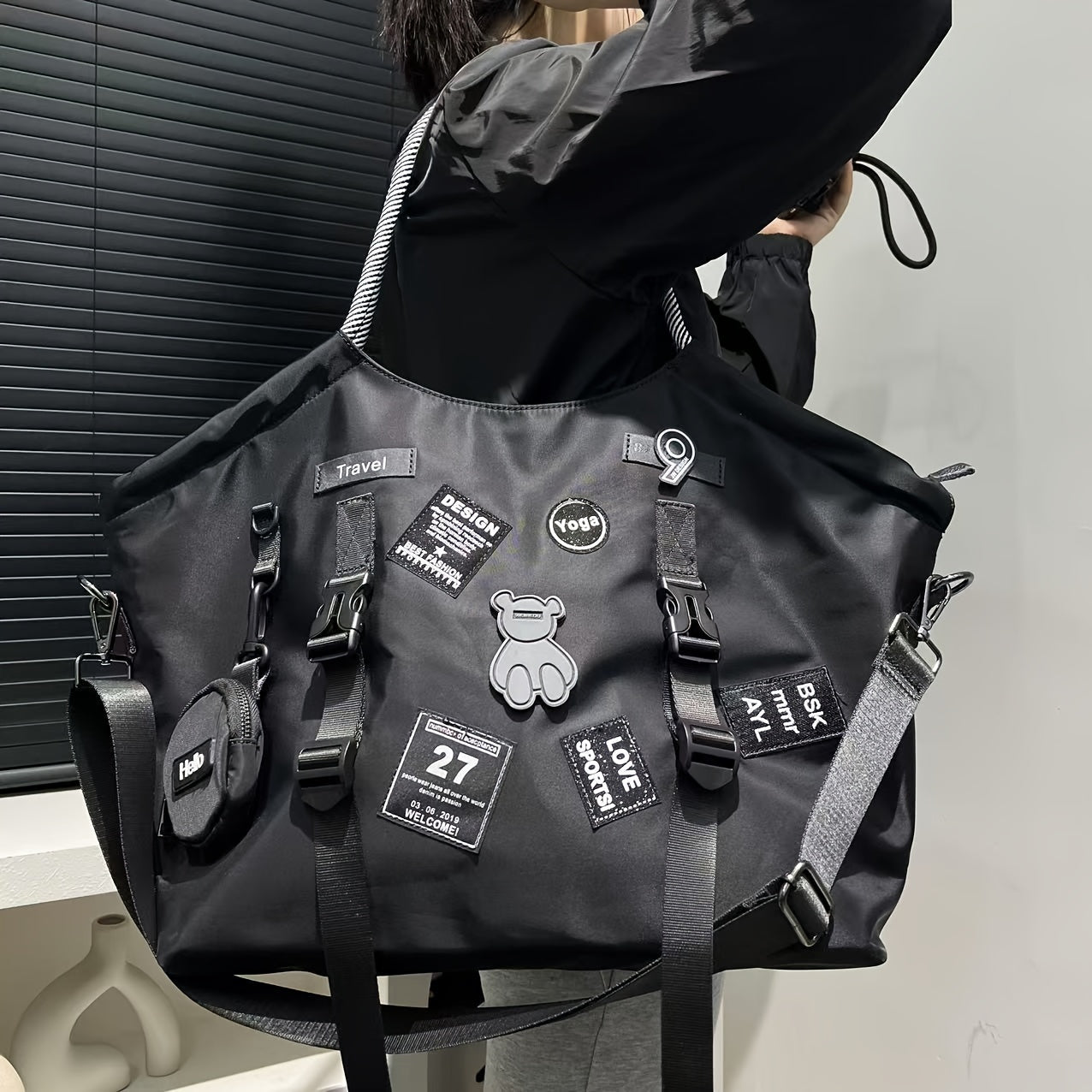 Women'S Stylish Vintage Bear Patch Tote Bag