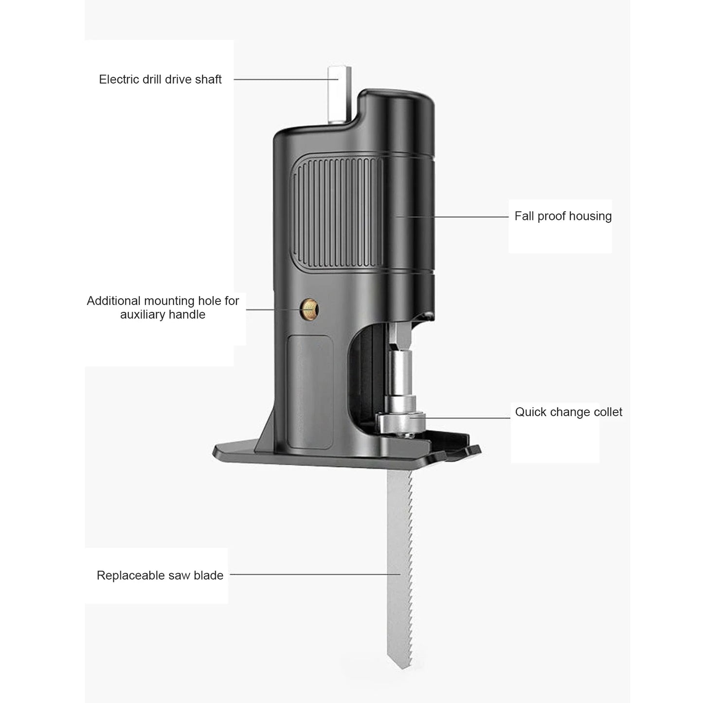 Electric drill to reciprocating saw adapter (with no machine)