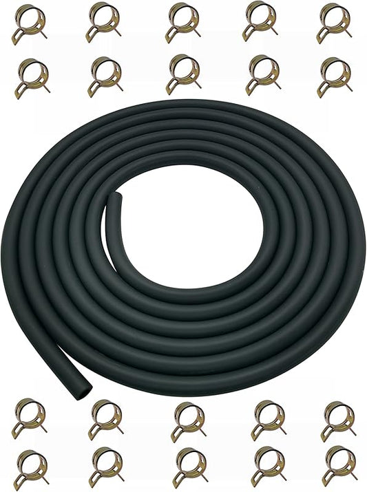 10 Feet 1/4 Inch ID Fuel Line Hose and Generators w/ 20 Clamp Rubber Black