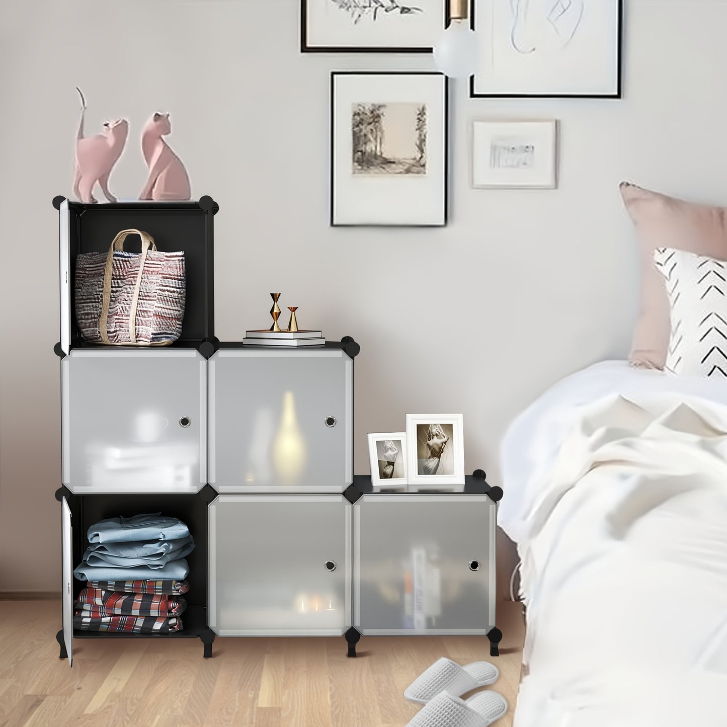 6-Cube Portable Clothes Storage Organizer Wardrobe Cabinet with Doors