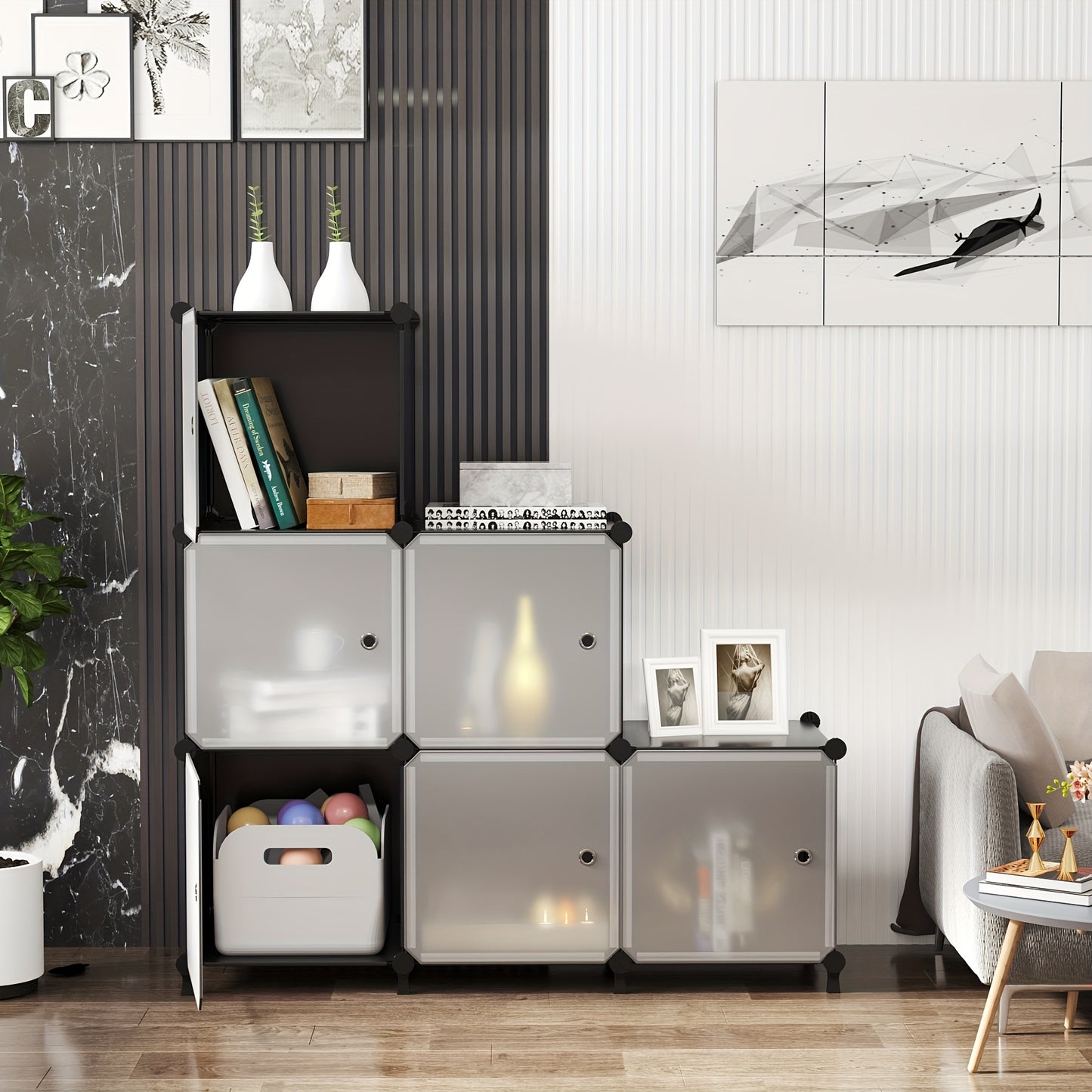 6-Cube Portable Clothes Storage Organizer Wardrobe Cabinet with Doors