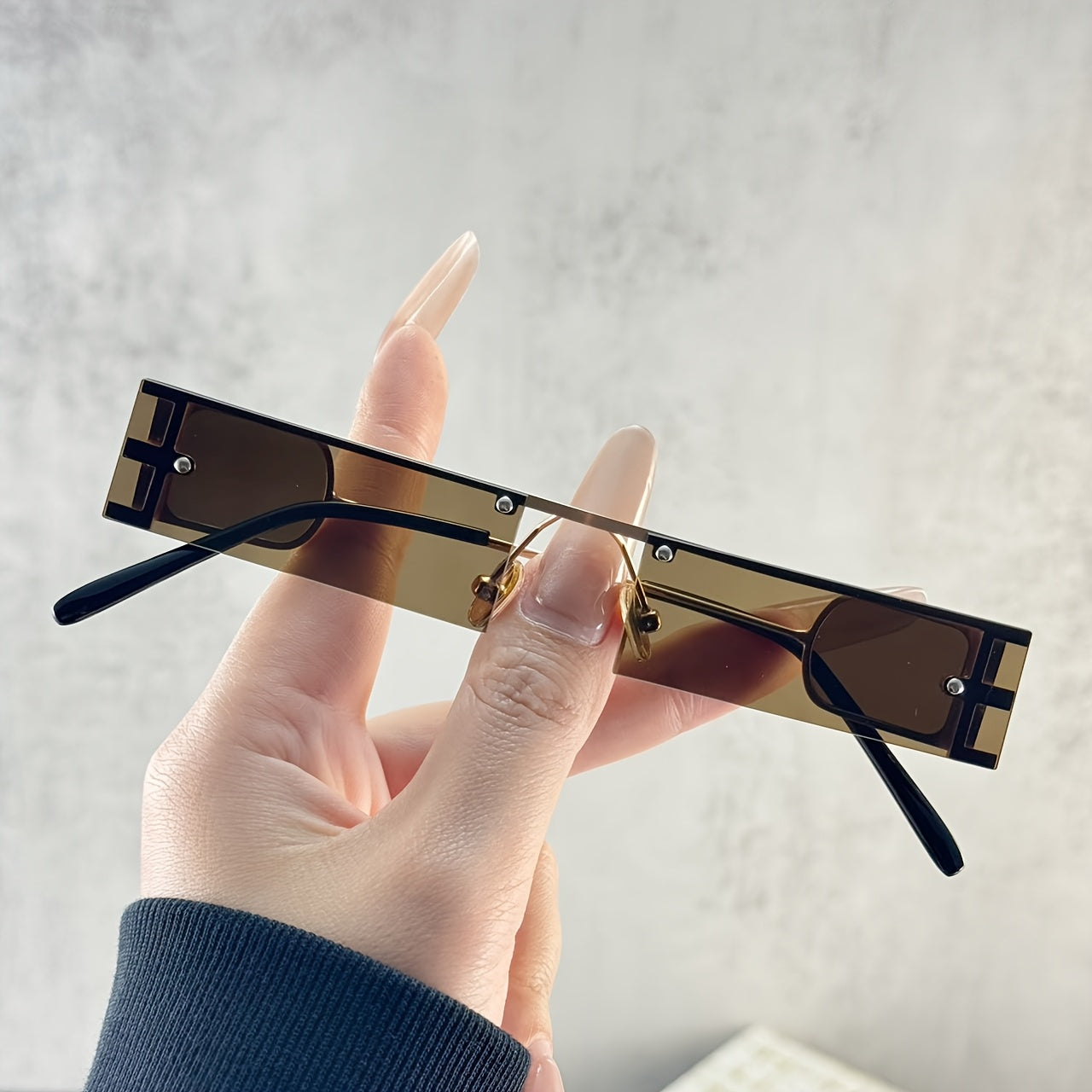 1pc of stylish semi-rimless glasses with rectangular tinted lenses