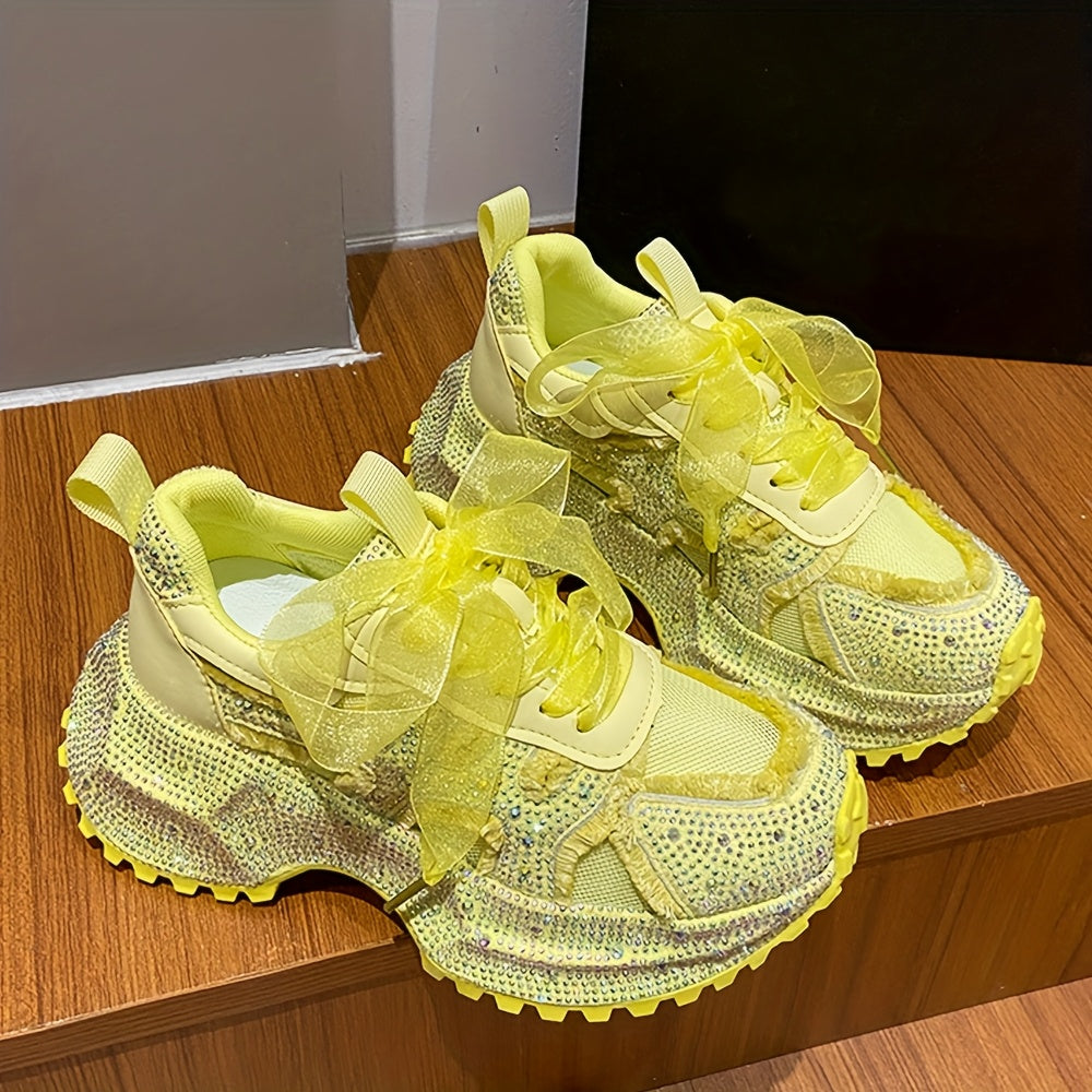 Women's Sparkling Rhinestone Lace-Up Sneakers