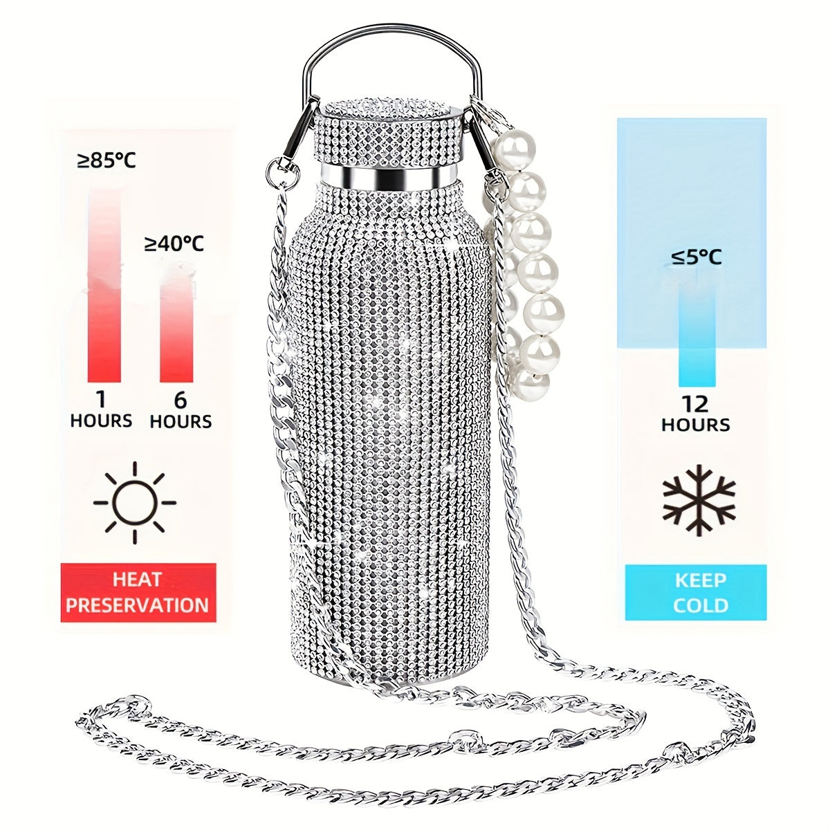 1pc Sparkling Diamond Stainless Steel Insulated Bottle