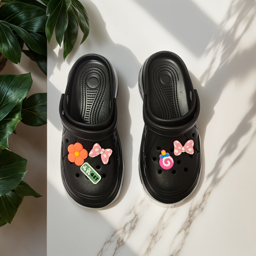 Women's Thick-Soled Height-Increasing Clog Shoes with Flower Bow DIY Accessories