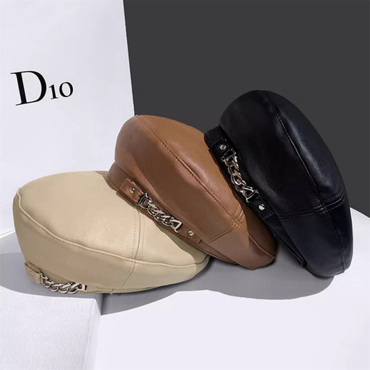 Women'S Elegant Faux Leather Beret Hat