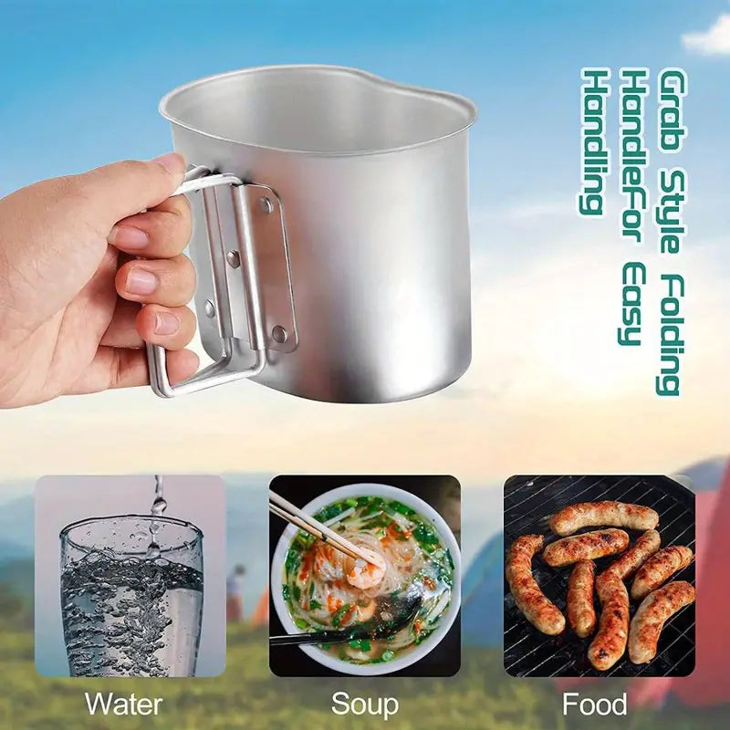 304 Stainless Steel Military Canteen Kit with Cup, Portable Cooking Stove, and Canvas Cover, Multi-Functional Outdoor Camping Gear for Hiking and Backpacking, Age 14+