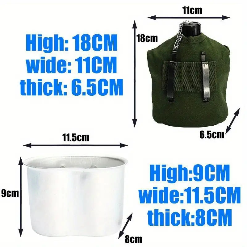 304 Stainless Steel Military Canteen Kit with Cup, Portable Cooking Stove, and Canvas Cover, Multi-Functional Outdoor Camping Gear for Hiking and Backpacking, Age 14+