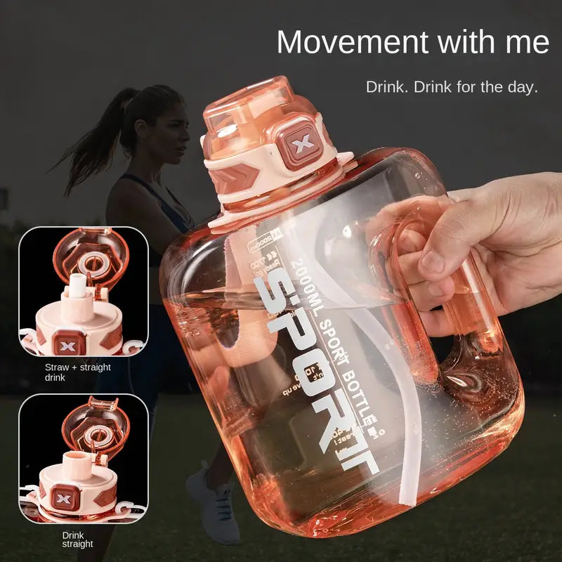 2-in-1 Lid Water Bottle with Straw & Flip Cap, 1L BPA-Free PC, Lightweight, Leak-Proof, Dishwasher Safe, Round Sports Hydration Bottle for Gym & Outdoor Use