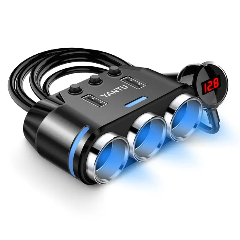 3-Socket Rapid Car Charger with LED Voltage Display