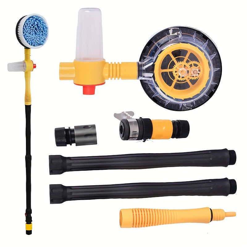 Portable 360° rotating car brush with detachable soap dispenser handle