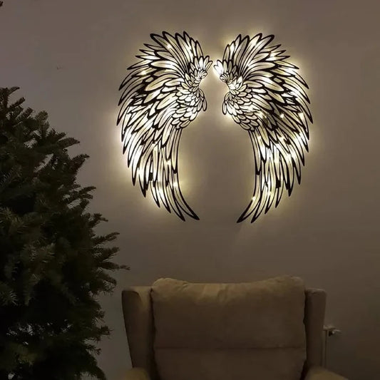 1 Pair Black Angel Wings Metal Wings Wall Art with LED Lights