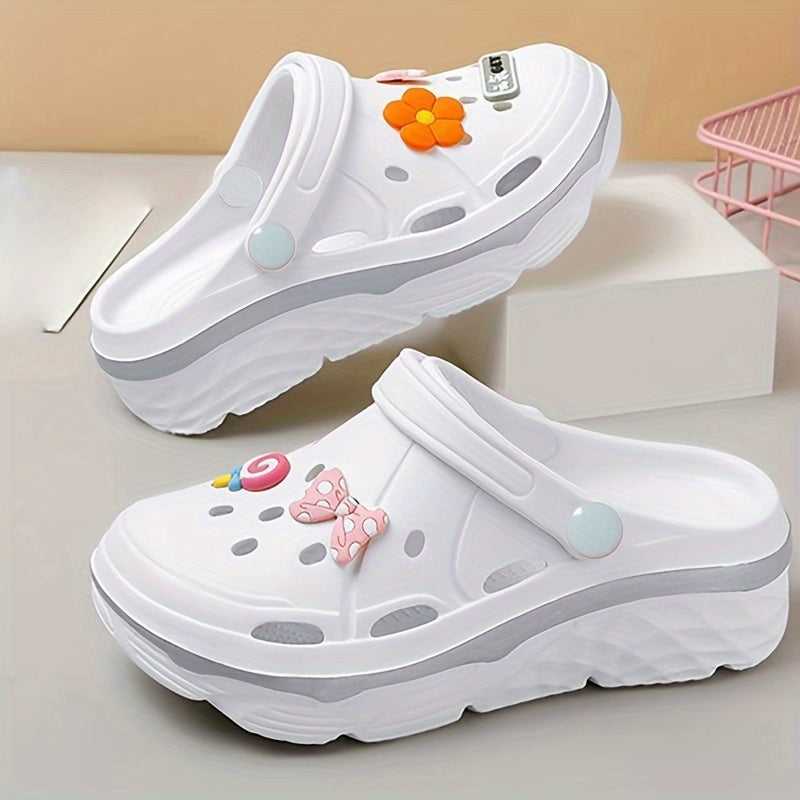 Women's Thick-Soled Height-Increasing Clog Shoes with Flower Bow DIY Accessories