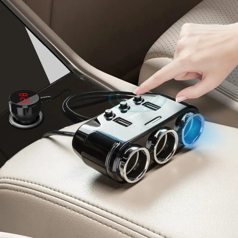 3-Socket Rapid Car Charger with LED Voltage Display