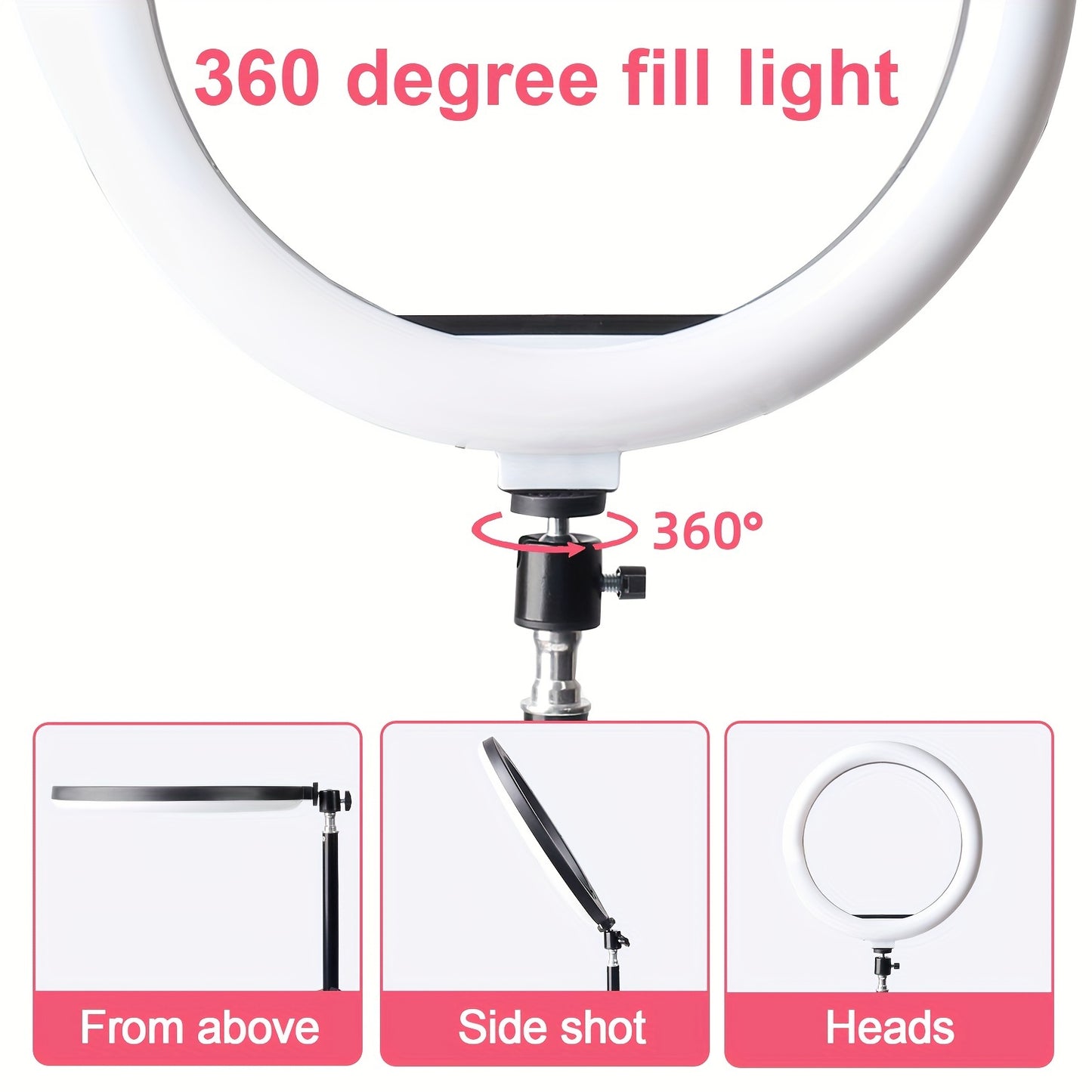 10-inch LED Selfie Ring Light with Adjustable Tri-Color, 43-inch Tripod & Phone Holder, USB Powered