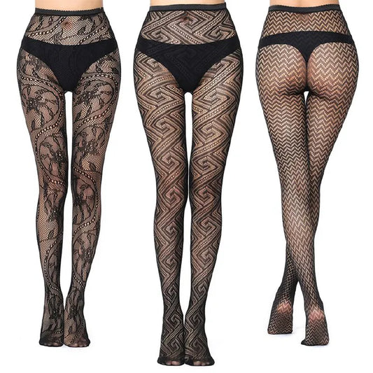 Women's Hosiery 3 Pairs Of High Elastic Jacquard Fishnet Stockings