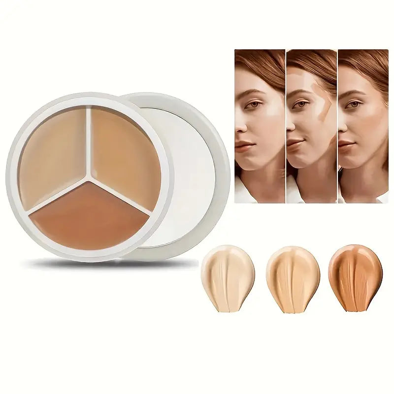 3-Shade Creamy Concealer Palette - Full Coverage for Dark Circles & Blemishes, Evens Skin Tone, Suitable for All Skin Types