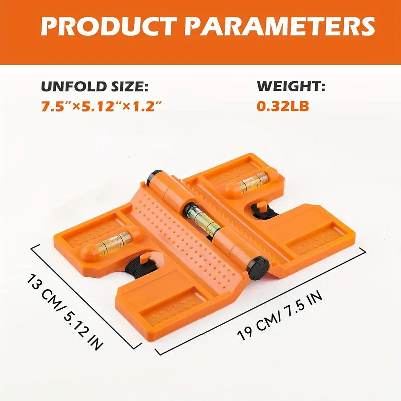 270° Adjustable Magnetic Post Level - Foldable Tool with 3 Bubble Vials & Hands-Free Elastic Loop, Durable ABS Resin, Orange