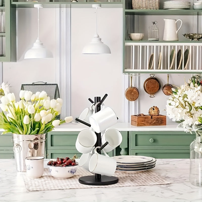 Wooden Coffee Cup Tree with 6 Hooks