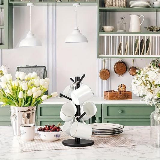 Wooden Coffee Cup Tree with 6 Hooks