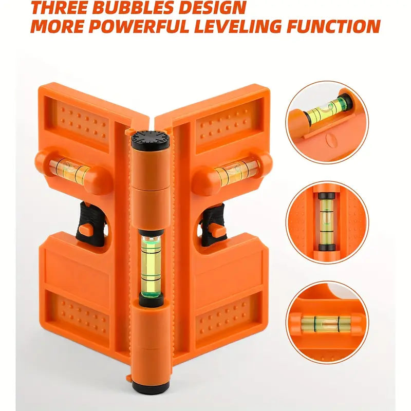 270° Adjustable Magnetic Post Level - Foldable Tool with 3 Bubble Vials & Hands-Free Elastic Loop, Durable ABS Resin, Orange