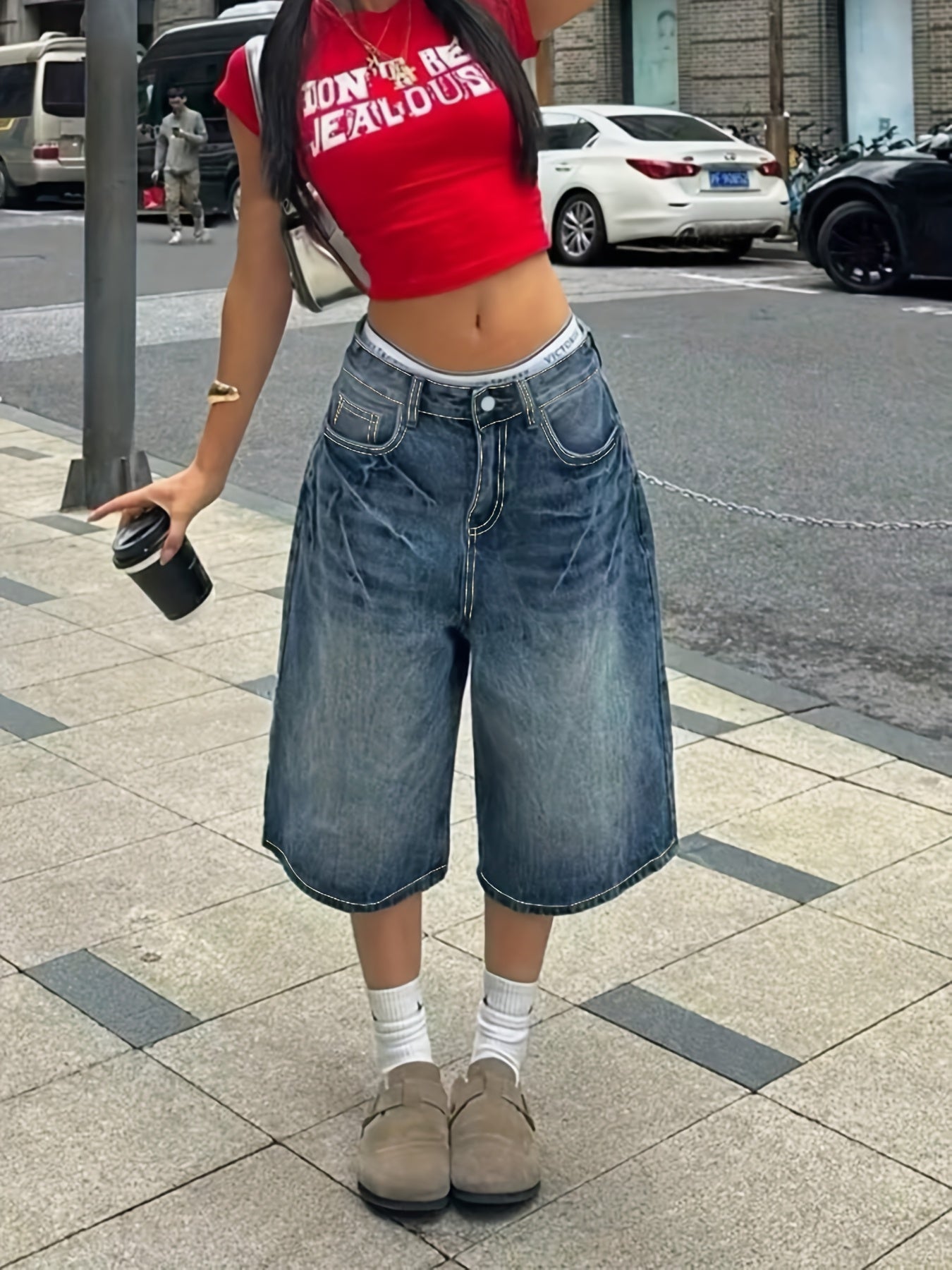 Women's Vintage Washed Blue Jeans Shorts