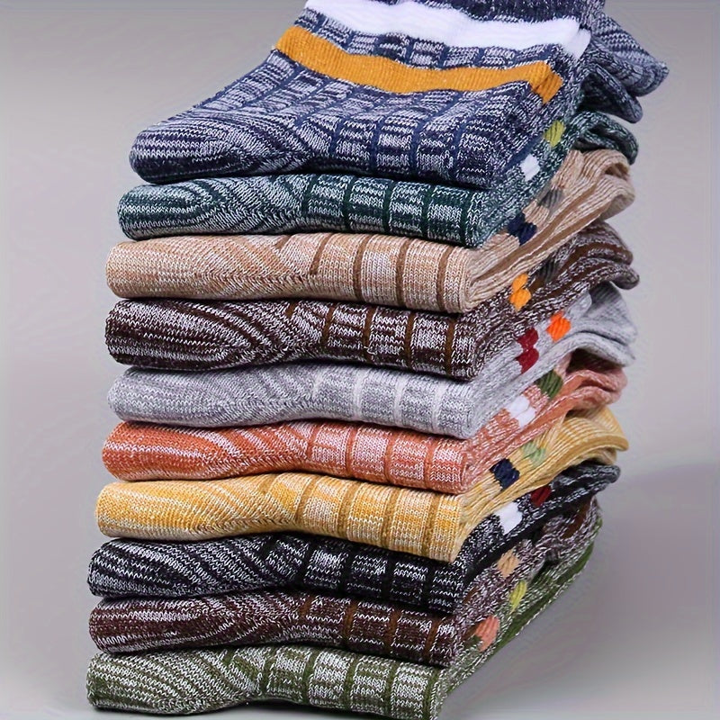 15-Pair Men's Vintage Ethnic/tribal pattern Mid-Calf Socks
