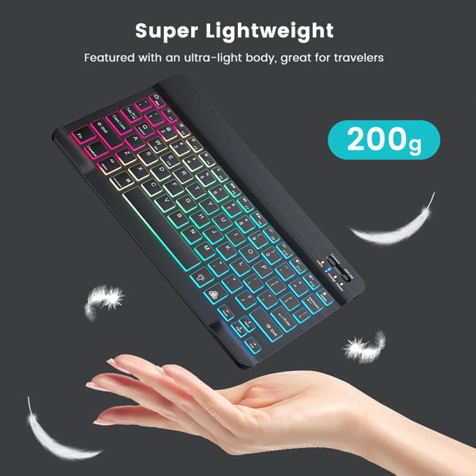 10inch Wireless Bluetooth Keyboard+Mouse 7 Colors Backlit Rechargeable Keyboard