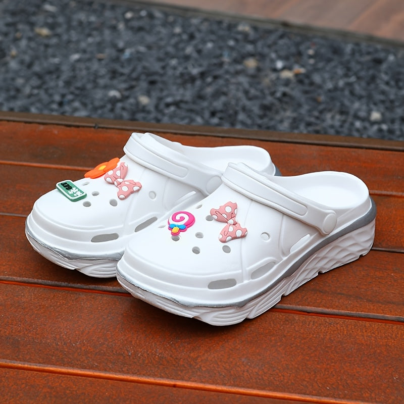 Women's Thick-Soled Height-Increasing Clog Shoes with Flower Bow DIY Accessories