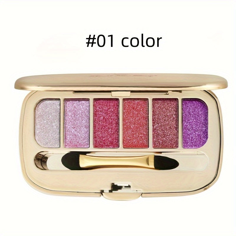 6 colors Diamond Pearly Glitter Eyeshadow Palette with Brush and Mirror