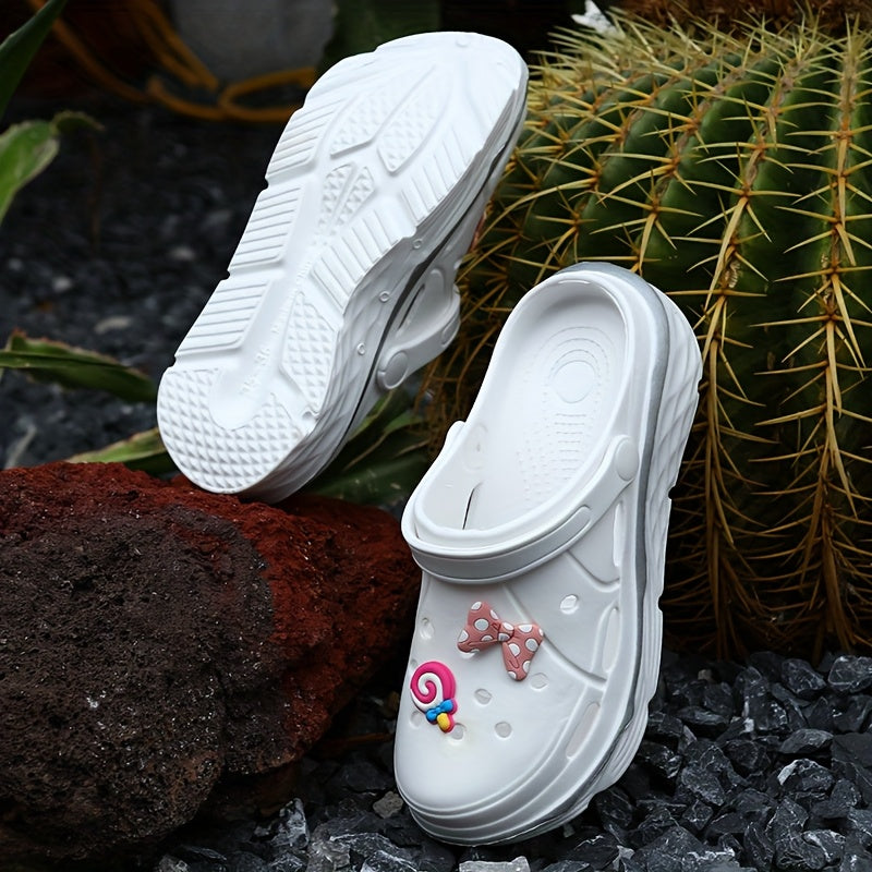 Women's Thick-Soled Height-Increasing Clog Shoes with Flower Bow DIY Accessories