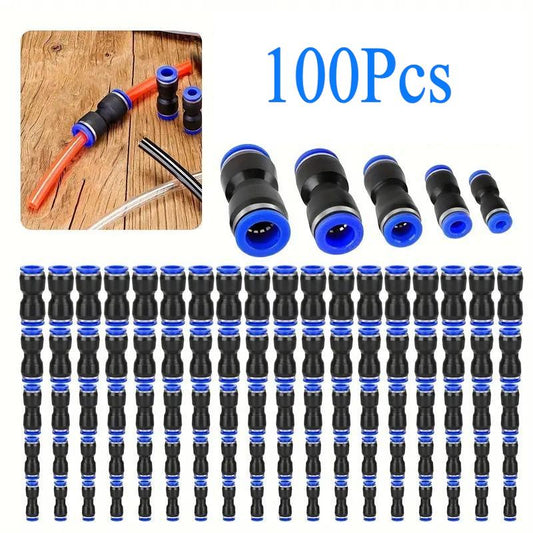 100Pcs Straight Push Connectors - Quick Connect Air Hose Fittings 4 6 8 10 12 mm Tube