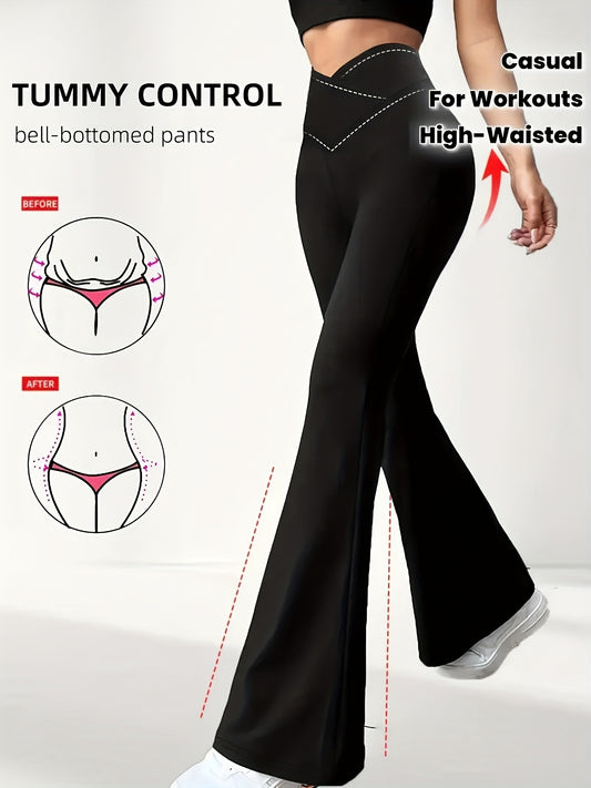 Women's High-Waisted Tummy Control Bell-Bottom Capri Pants