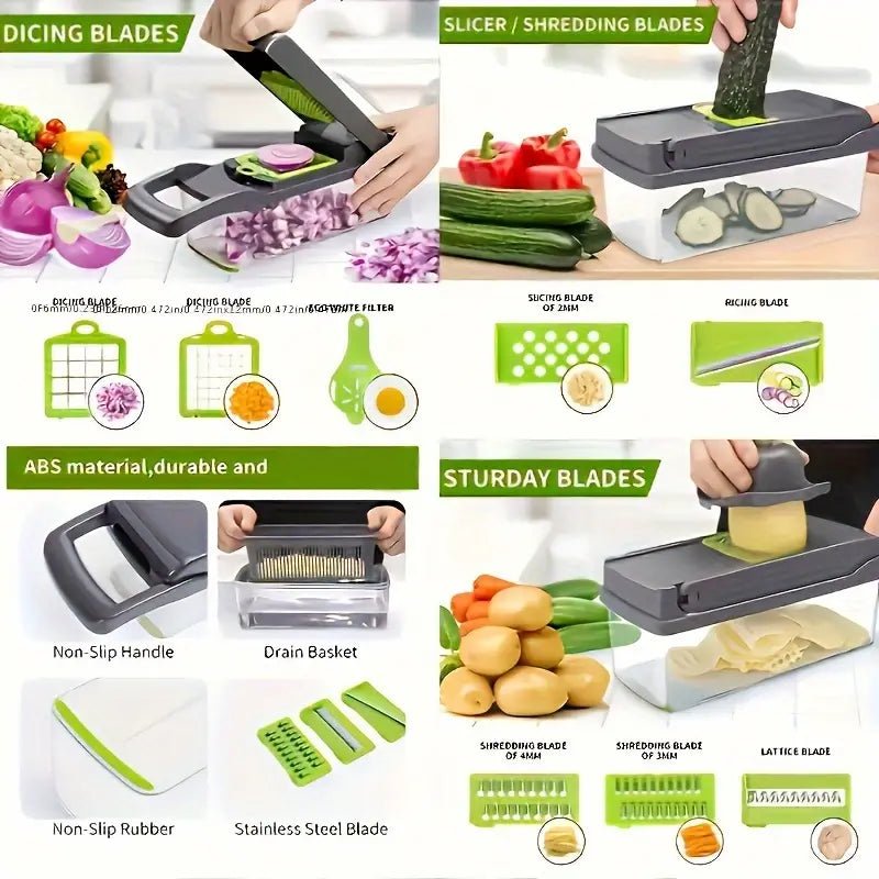 16 in 1 Vegetable Chopper - Multifunctional Manual Food Slicer Dicer