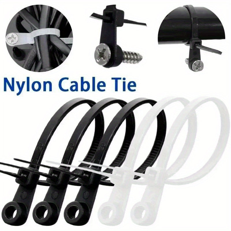 100pcs Heavy-Duty Nylon Cable Ties with Screw Mounting Holes