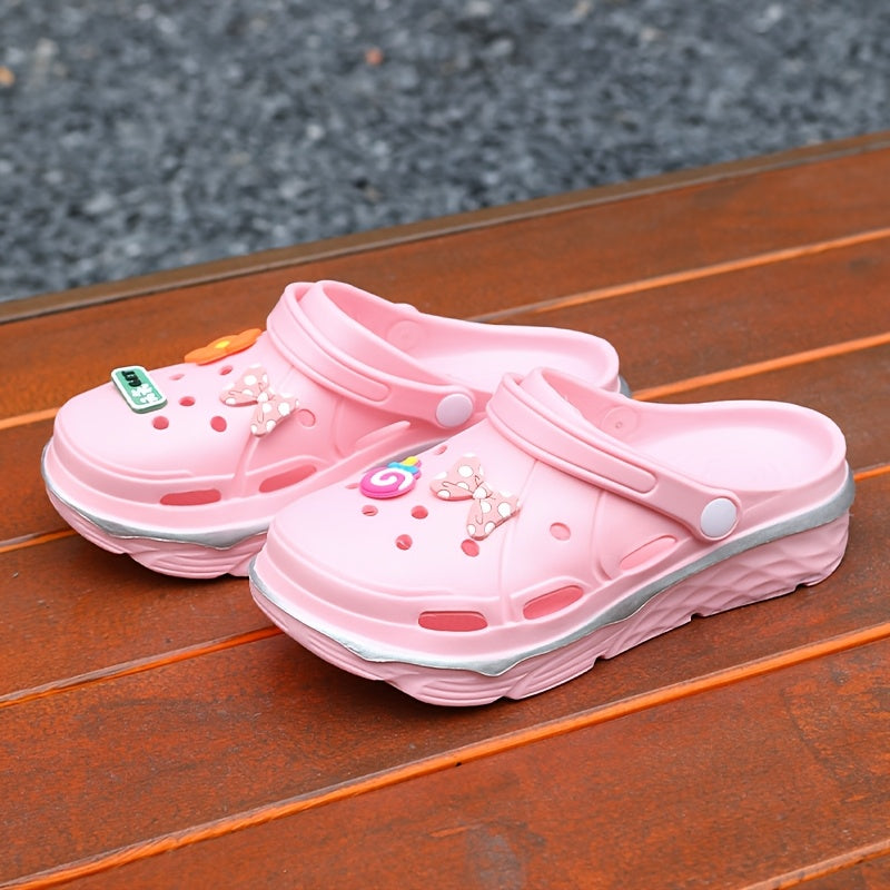 Women's Thick-Soled Height-Increasing Clog Shoes with Flower Bow DIY Accessories