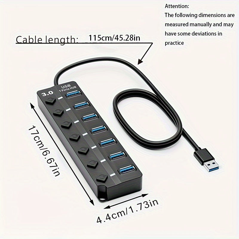 [7-Port USB 3.0 Hub] 7-Port USB 3.0 Hub with Independent On/Off Switch