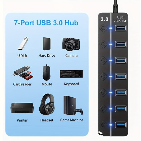 [7-Port USB 3.0 Hub] 7-Port USB 3.0 Hub with Independent On/Off Switch
