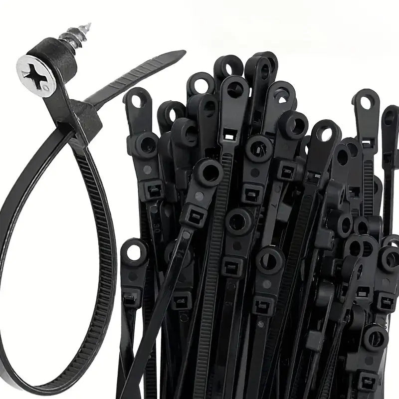 100pcs Heavy-Duty Nylon Cable Ties with Screw Mounting Holes